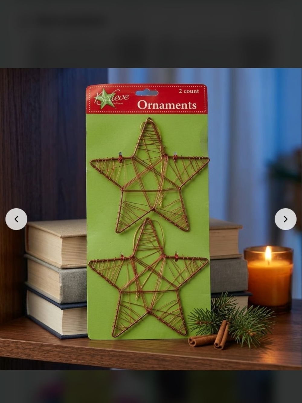 Believe Copper Wire Star Ornaments - Set of 2